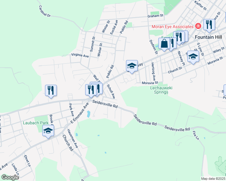 map of restaurants, bars, coffee shops, grocery stores, and more near 616 Ash Street in Bethlehem