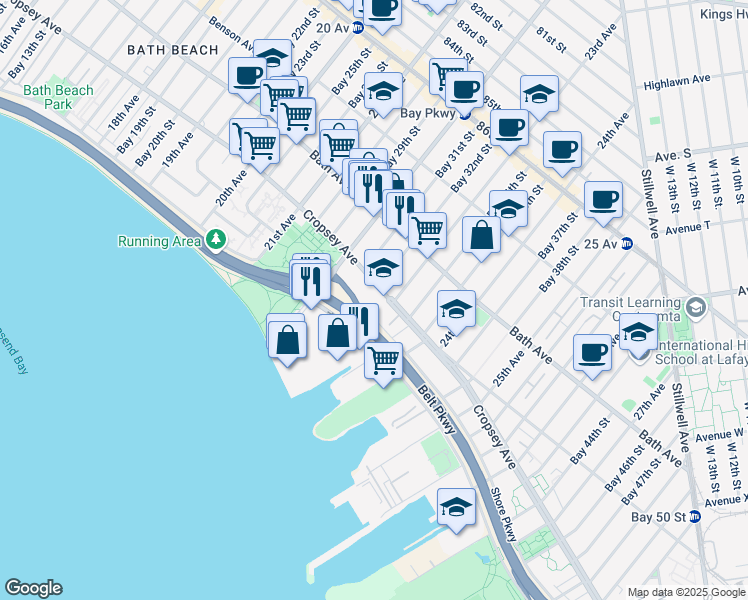 map of restaurants, bars, coffee shops, grocery stores, and more near 2266 Cropsey Avenue in Brooklyn