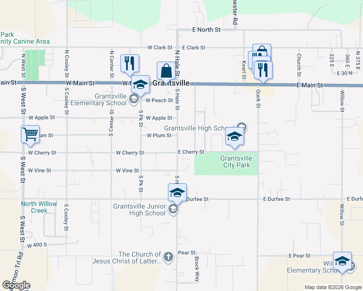map of restaurants, bars, coffee shops, grocery stores, and more near 176 South Hale Street in Grantsville