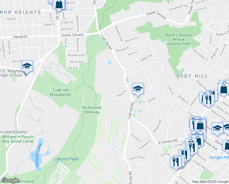 map of restaurants, bars, coffee shops, grocery stores, and more near 9 Whitlock Avenue in Staten Island