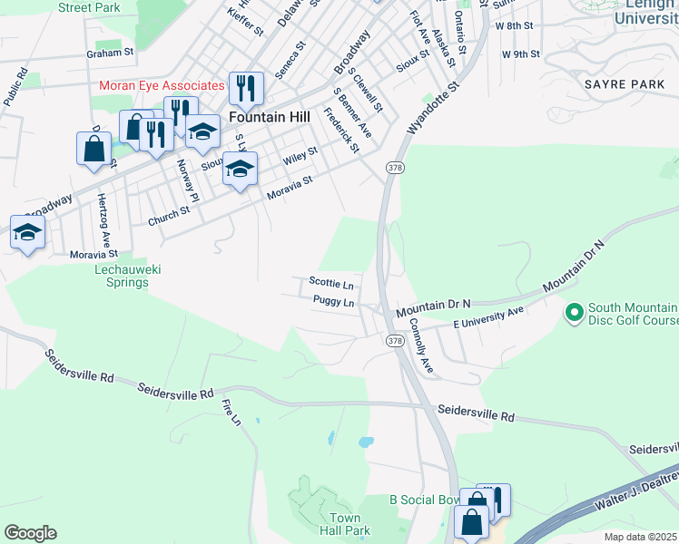 map of restaurants, bars, coffee shops, grocery stores, and more near 45 Scottie Lane in Bethlehem