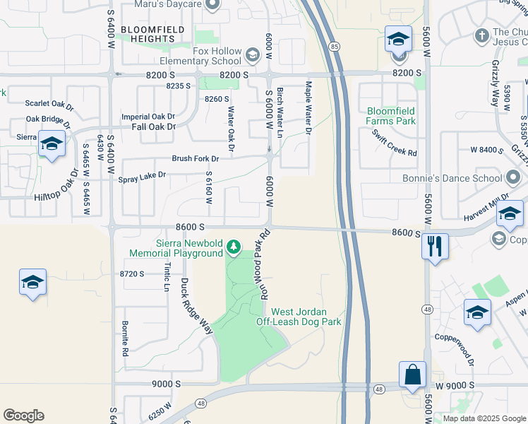 map of restaurants, bars, coffee shops, grocery stores, and more near 8561 South 6025 West in West Jordan