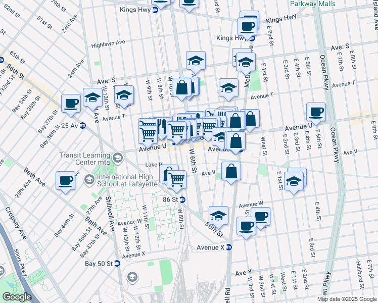 map of restaurants, bars, coffee shops, grocery stores, and more near 2119 West 6th Street in Brooklyn