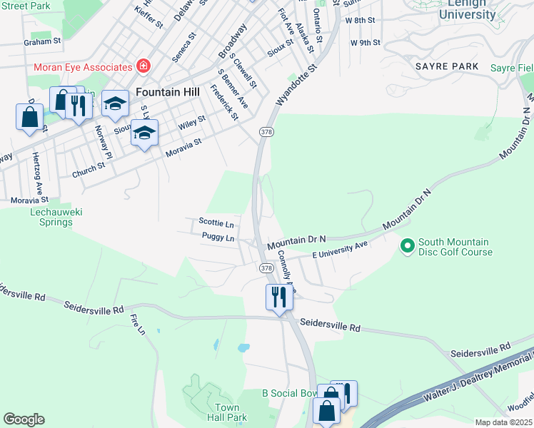 map of restaurants, bars, coffee shops, grocery stores, and more near 2231 Forrest Hill Drive in Bethlehem