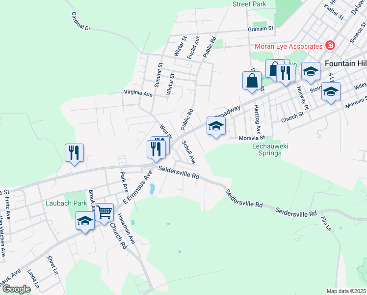 map of restaurants, bars, coffee shops, grocery stores, and more near 605 Scholl Avenue in Bethlehem