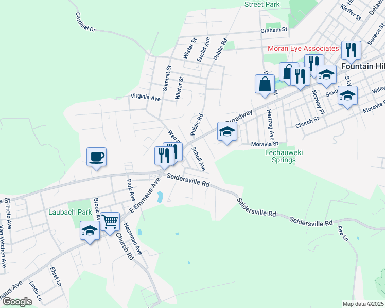 map of restaurants, bars, coffee shops, grocery stores, and more near 605 Scholl Avenue in Bethlehem