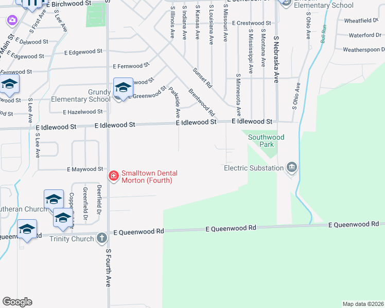 map of restaurants, bars, coffee shops, grocery stores, and more near 1500 Parkside Avenue in Morton