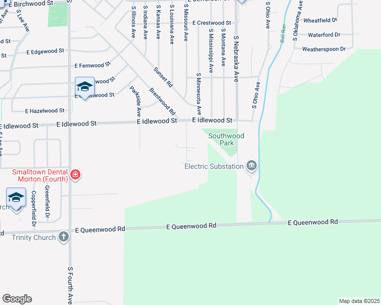map of restaurants, bars, coffee shops, grocery stores, and more near 1500 South Missouri Avenue in Morton