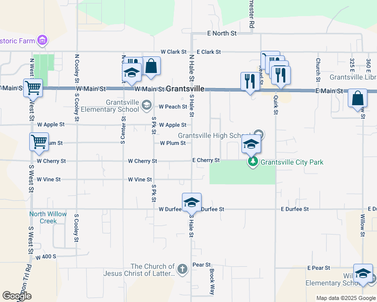 map of restaurants, bars, coffee shops, grocery stores, and more near 176 South Hale Street in Grantsville