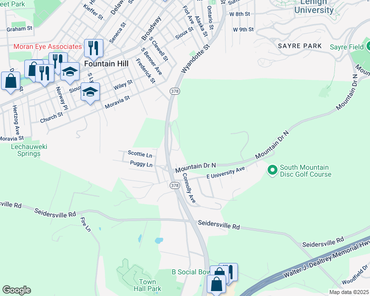 map of restaurants, bars, coffee shops, grocery stores, and more near 2231 Forrest Hill Drive in Bethlehem