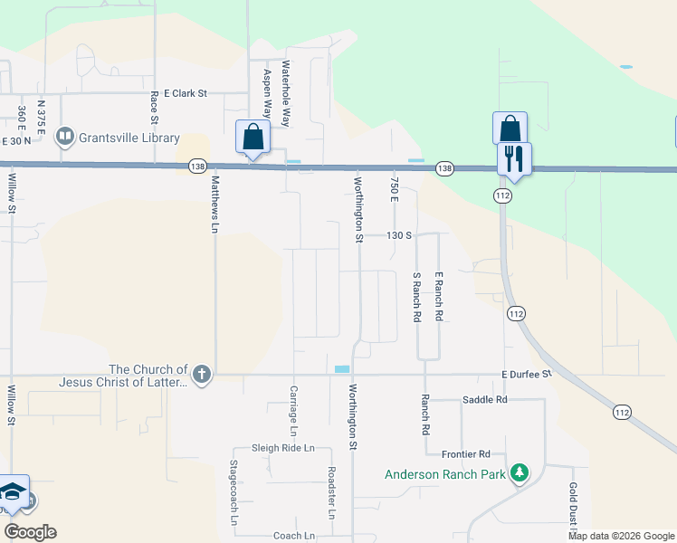 map of restaurants, bars, coffee shops, grocery stores, and more near 176 South Jodi Lane in Grantsville