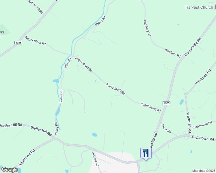 map of restaurants, bars, coffee shops, grocery stores, and more near 2676 Boger Stadt Road in Fogelsville