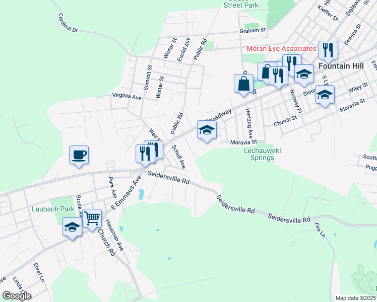 map of restaurants, bars, coffee shops, grocery stores, and more near 616 Ash Street in Bethlehem