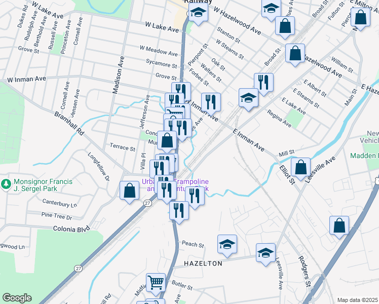 map of restaurants, bars, coffee shops, grocery stores, and more near 41 Murray Street in Rahway