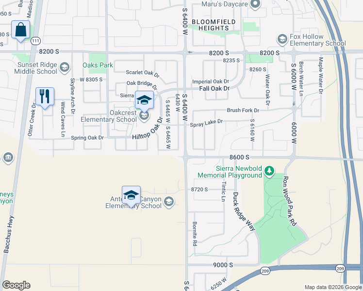 map of restaurants, bars, coffee shops, grocery stores, and more near 8559 6430 West in West Jordan