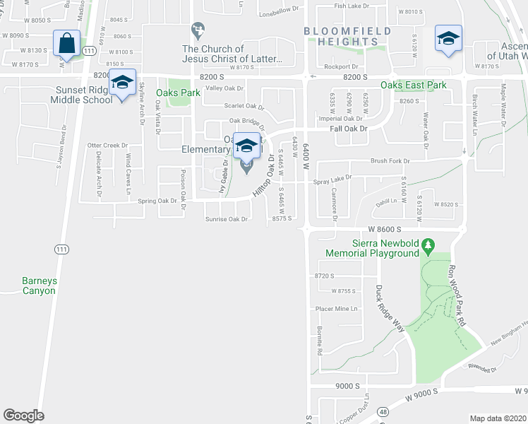 map of restaurants, bars, coffee shops, grocery stores, and more near 8559 Laurel Oak Drive in West Jordan
