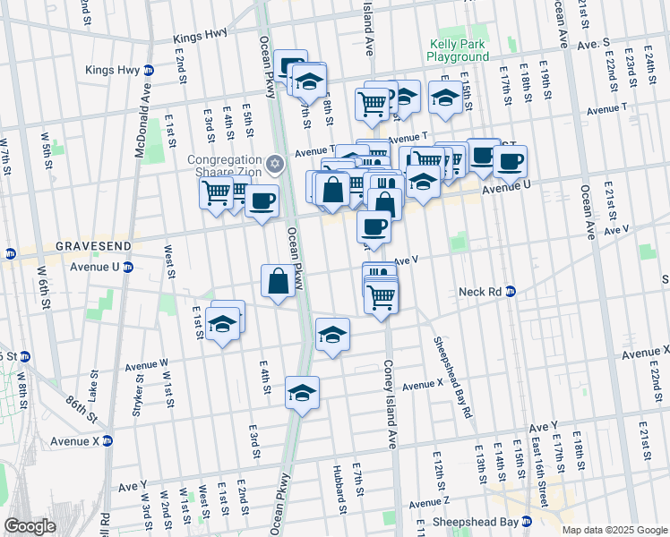 map of restaurants, bars, coffee shops, grocery stores, and more near 2235 East 7th Street in Brooklyn