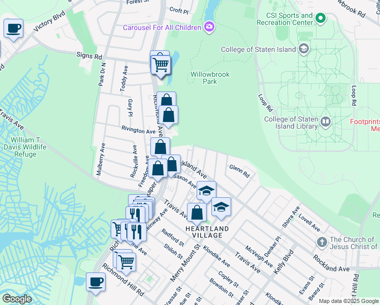 map of restaurants, bars, coffee shops, grocery stores, and more near 27 Orbit Lane in Staten Island