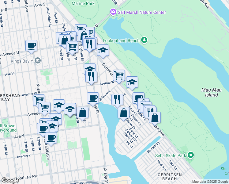 map of restaurants, bars, coffee shops, grocery stores, and more near 116 Celest Court in Brooklyn
