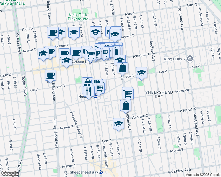 map of restaurants, bars, coffee shops, grocery stores, and more near 1803 Gravesend Neck Road in Brooklyn