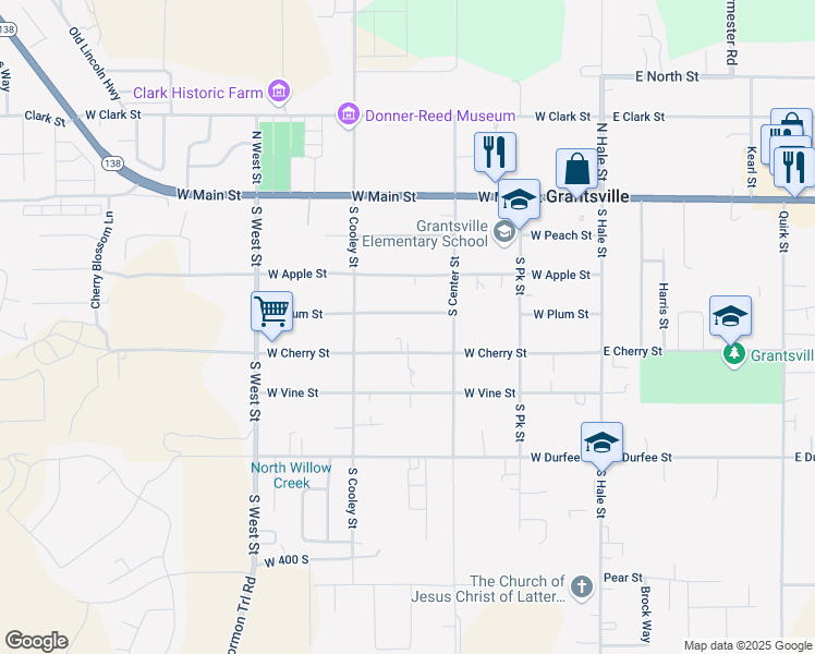 map of restaurants, bars, coffee shops, grocery stores, and more near 247 W Plum St in Grantsville