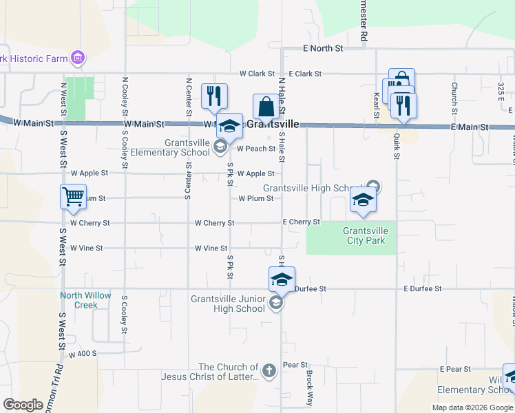 map of restaurants, bars, coffee shops, grocery stores, and more near 41 West Plum Street in Grantsville