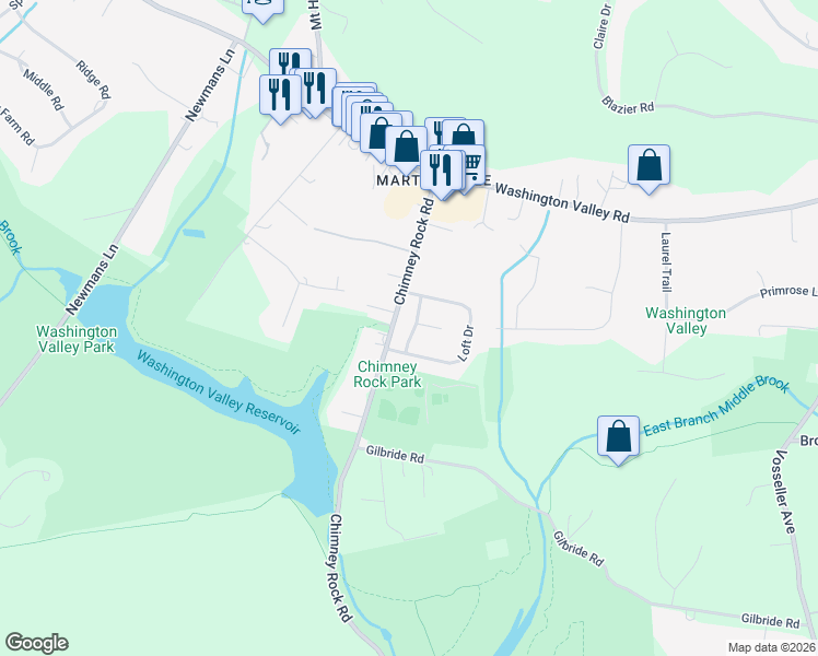 map of restaurants, bars, coffee shops, grocery stores, and more near 15 Chamberlin Way in Bridgewater Township