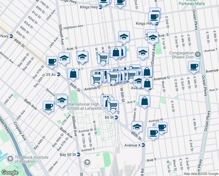 map of restaurants, bars, coffee shops, grocery stores, and more near 2108 West 7th Street in Brooklyn
