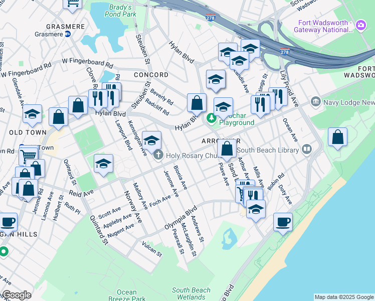 map of restaurants, bars, coffee shops, grocery stores, and more near 60 Linwood Avenue in Staten Island