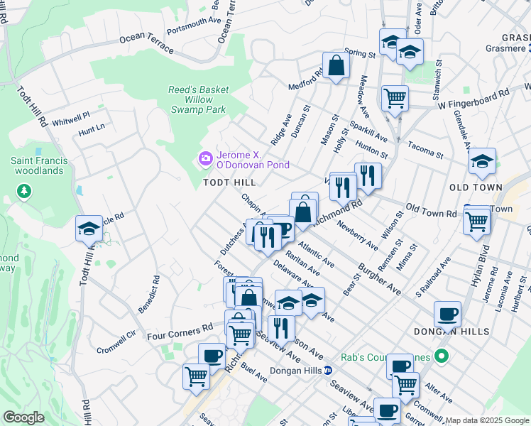 map of restaurants, bars, coffee shops, grocery stores, and more near 16 Chapin Avenue in Staten Island