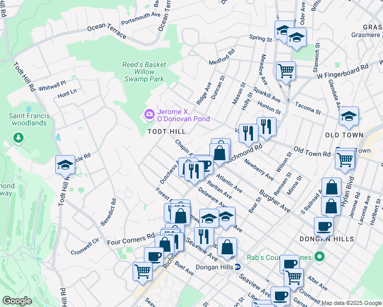 map of restaurants, bars, coffee shops, grocery stores, and more near 16 Chapin Avenue in Staten Island