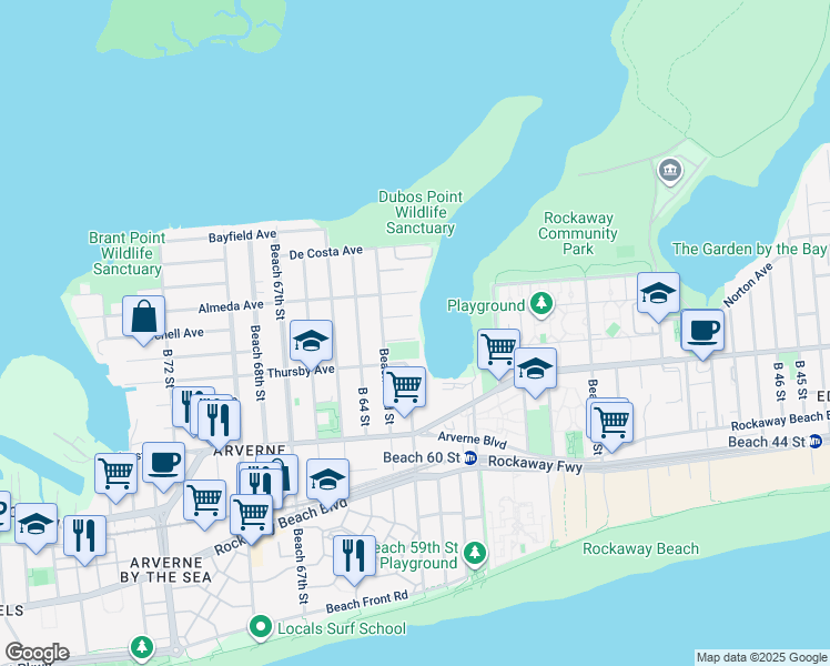 map of restaurants, bars, coffee shops, grocery stores, and more near 62-08 Elizabeth Road in Queens