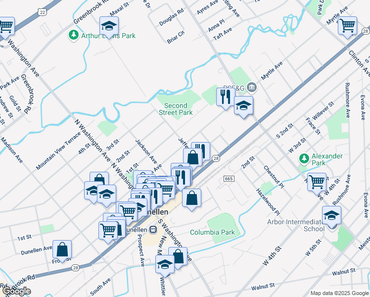 map of restaurants, bars, coffee shops, grocery stores, and more near 103 Dunellen Avenue in Dunellen
