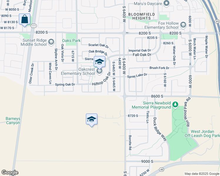 map of restaurants, bars, coffee shops, grocery stores, and more near 8551 Laurel Oak Drive in West Jordan
