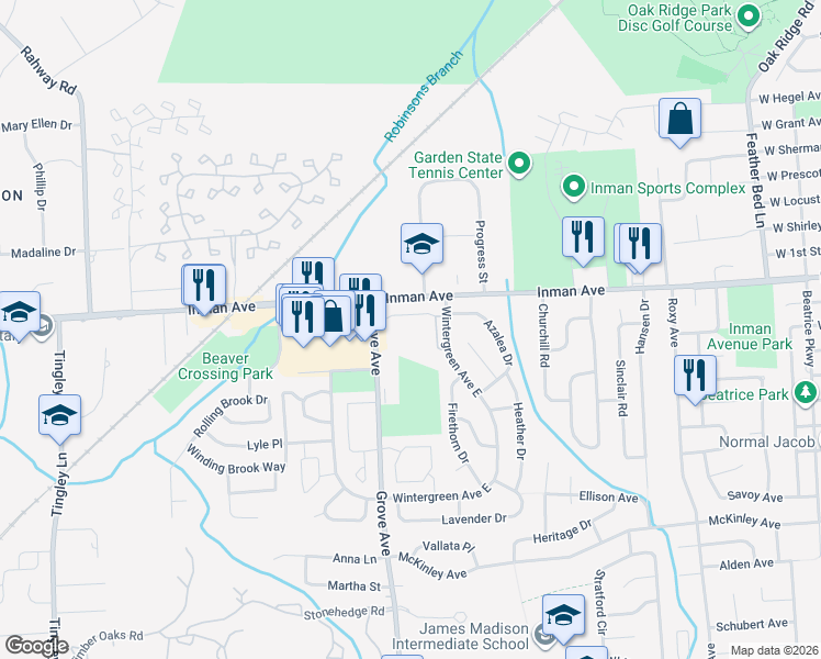 map of restaurants, bars, coffee shops, grocery stores, and more near 1061 Inman Avenue in Edison