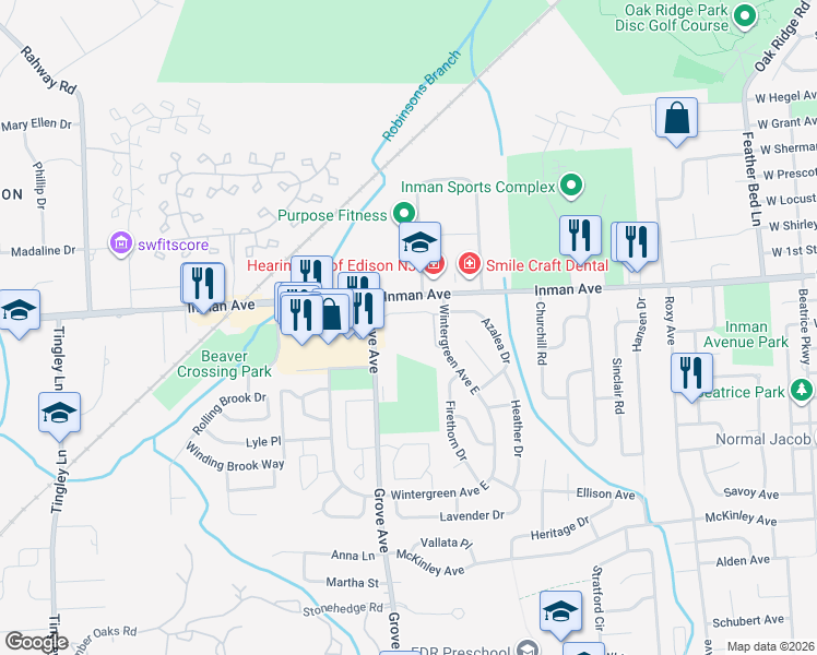 map of restaurants, bars, coffee shops, grocery stores, and more near 1061 Inman Avenue in Edison