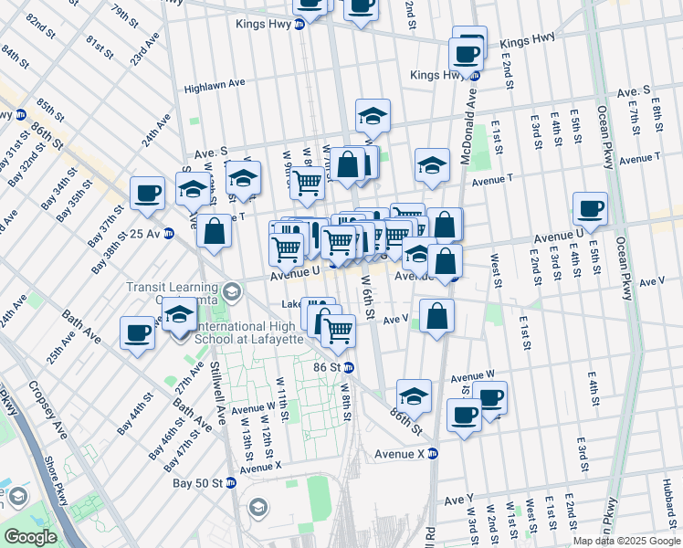 map of restaurants, bars, coffee shops, grocery stores, and more near 2108 West 7th Street in Brooklyn