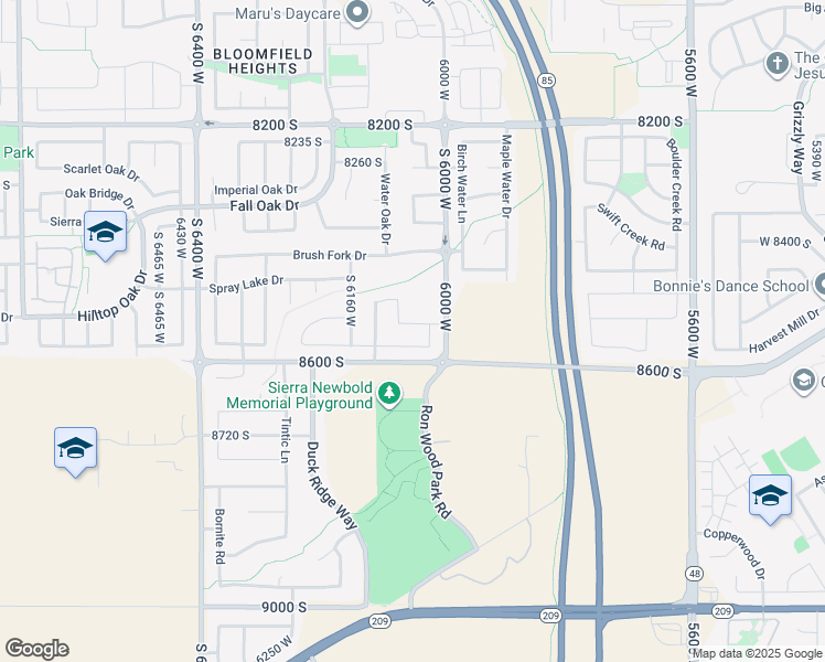 map of restaurants, bars, coffee shops, grocery stores, and more near 6051 West 8520 South in West Jordan