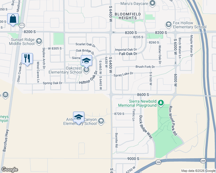 map of restaurants, bars, coffee shops, grocery stores, and more near 8559 6430 West in West Jordan