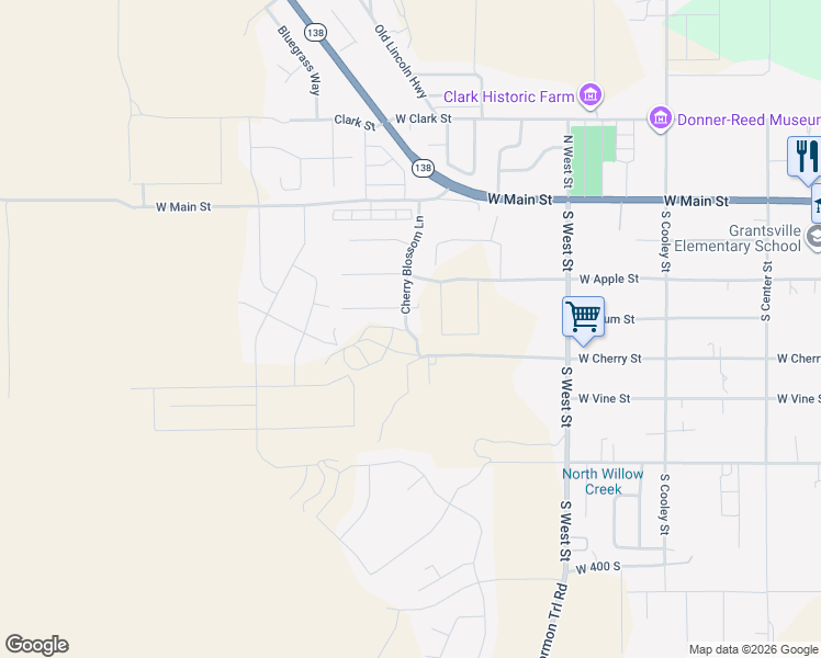 map of restaurants, bars, coffee shops, grocery stores, and more near 139 Cherry Blossom Lane in Grantsville