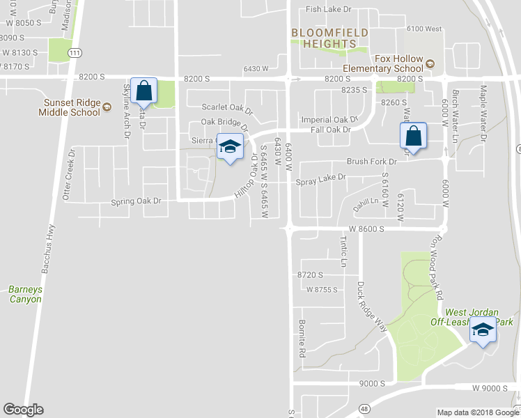 map of restaurants, bars, coffee shops, grocery stores, and more near 8552 South 6465 West in West Jordan