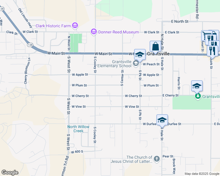 map of restaurants, bars, coffee shops, grocery stores, and more near 247 West Plum Street in Grantsville