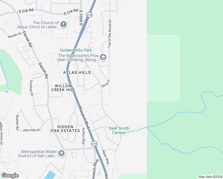 map of restaurants, bars, coffee shops, grocery stores, and more near 8535 Top of the World Circle in Cottonwood Heights