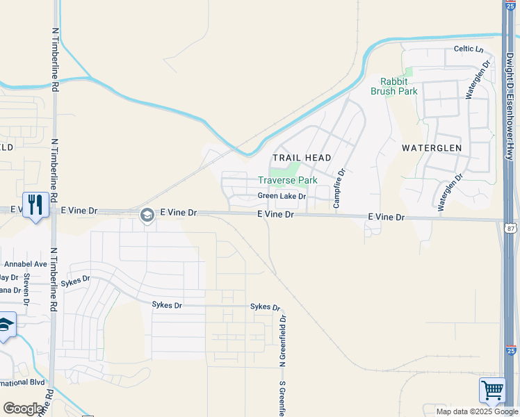 map of restaurants, bars, coffee shops, grocery stores, and more near 3263 East Vine Drive in Fort Collins