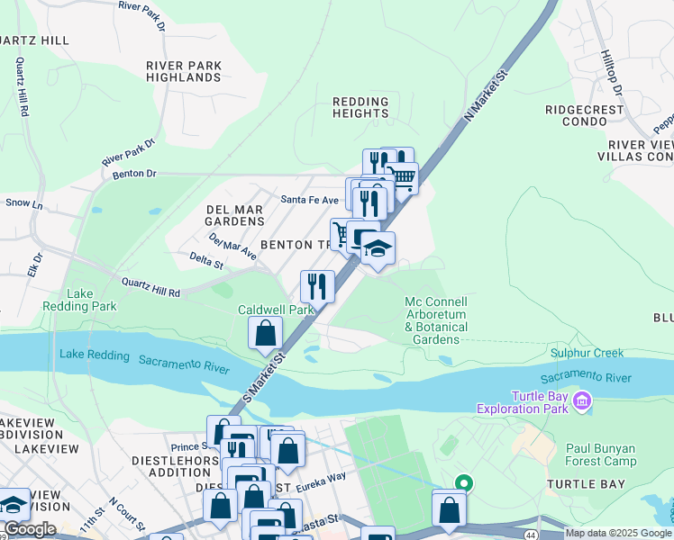 map of restaurants, bars, coffee shops, grocery stores, and more near 810 North Market Street in Redding