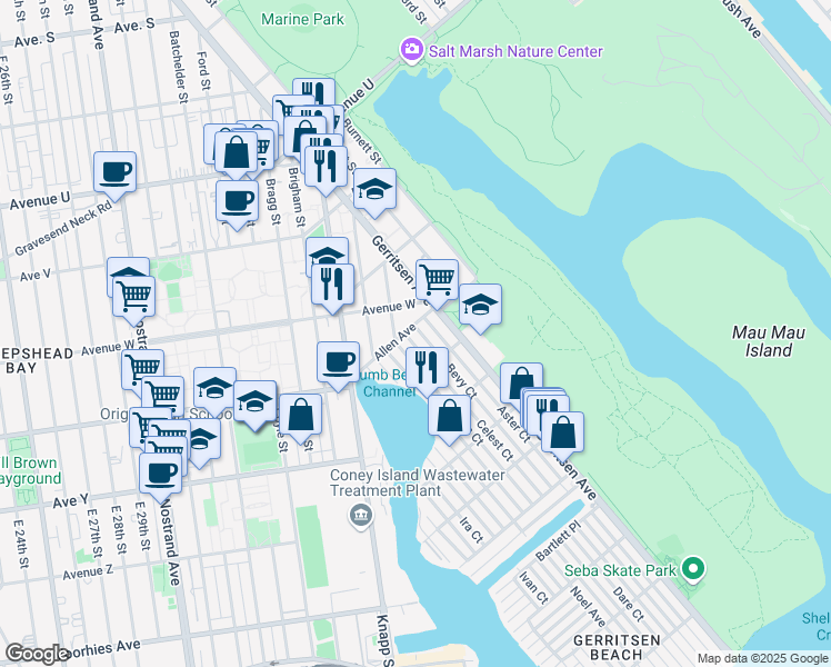map of restaurants, bars, coffee shops, grocery stores, and more near 116 Celest Court in Brooklyn