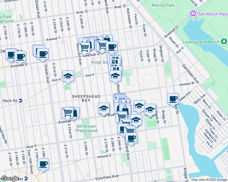 map of restaurants, bars, coffee shops, grocery stores, and more near 2292 East 29th Street in Brooklyn