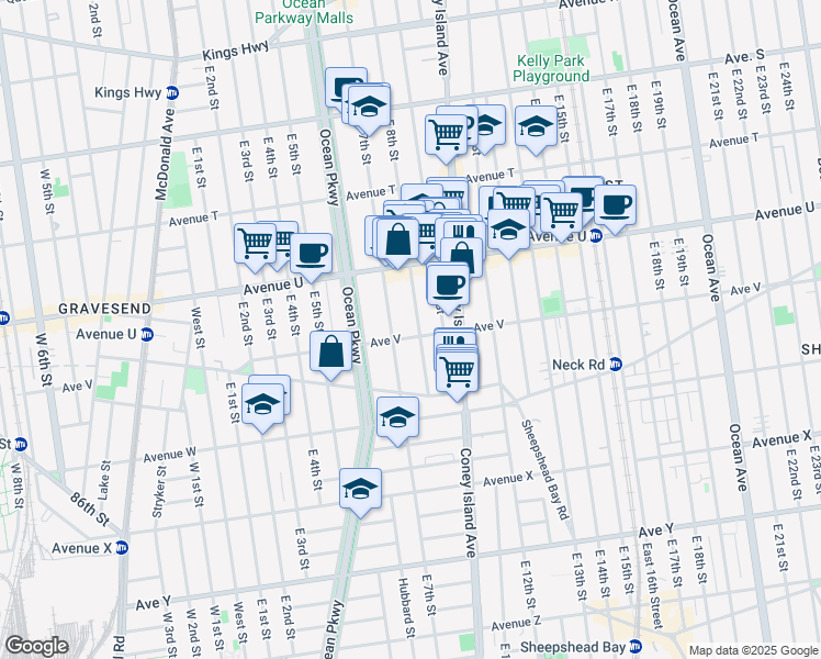 map of restaurants, bars, coffee shops, grocery stores, and more near 2235 East 7th Street in Brooklyn