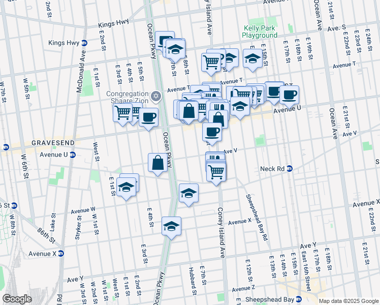 map of restaurants, bars, coffee shops, grocery stores, and more near 2235 East 7th Street in Brooklyn