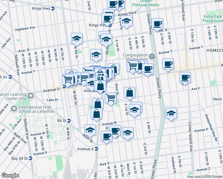 map of restaurants, bars, coffee shops, grocery stores, and more near 2299 McDonald Avenue in Brooklyn